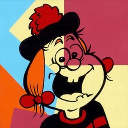 Minnie the Minx sits for Andy Warhol  Minnie in Black & Red on Multicolour Collage